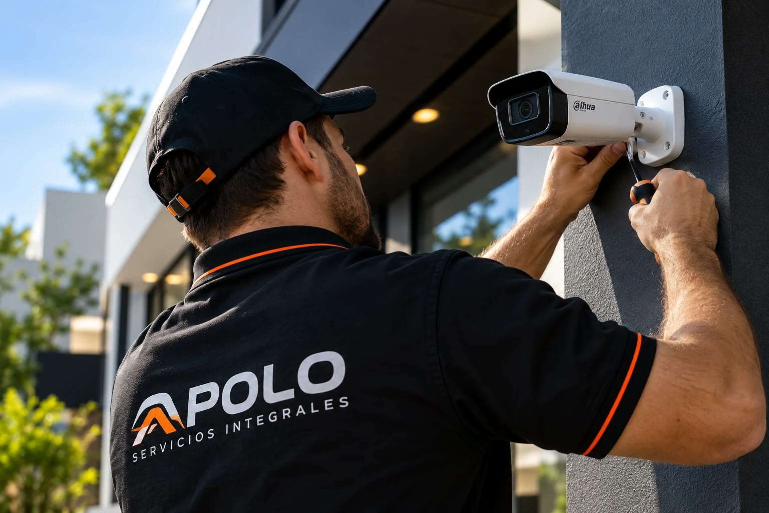 Representación de instalación profesional de cámaras de seguridad CCTV - APOLO Servicios Integrales