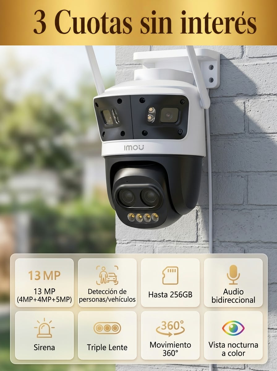 Cámara WiFi IMOU de triple lente y 13 MP